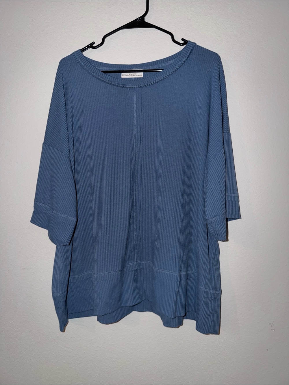 Zenana Outfitters Dusty Blue Ribbed Oversized Short-Sleeve Top